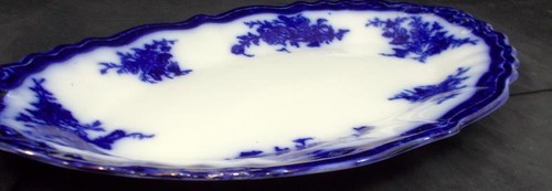 Stanley Pottery Touraine Flow Blue Platter 12 3/8 Inch Length