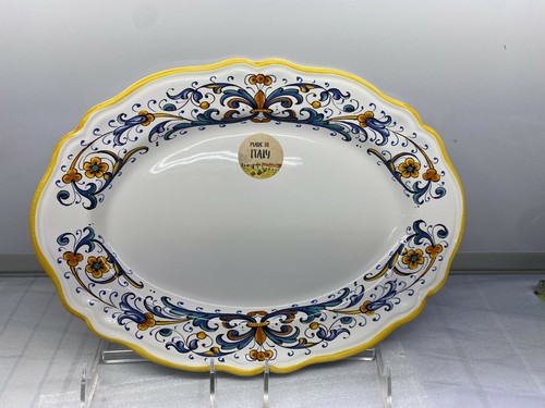 Nova Deruta Serving Platter Dish Bowl Yellow Trim Italy 13 " Ceramic Tray New - Picture 2 of 5