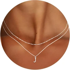 2 pcs Fashion Initial Necklace Silvery Letter J Pendant Dainty Chain Women Gift