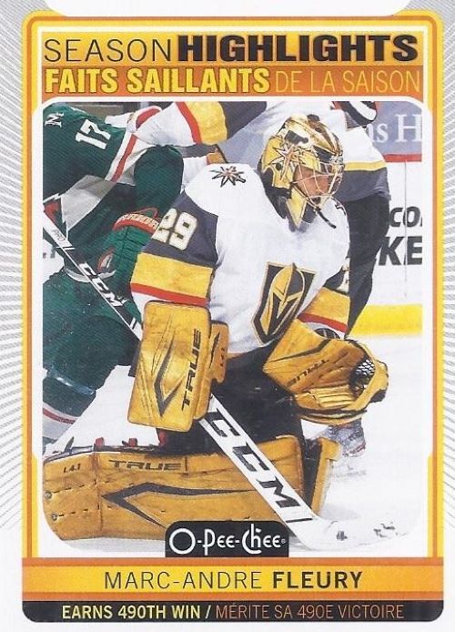 MARC-ANDRE FLEURY ~ 2021-22 O-Pee-Chee SEASON HIGHLIGHTS #593 ~ Golden Knights
