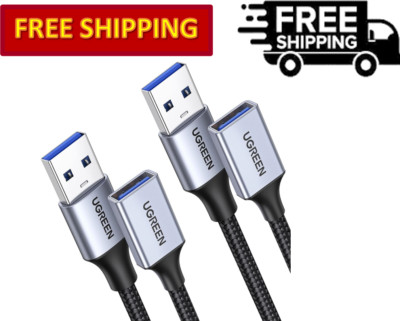 UGREEN USB A 3.0 Male to Female Extension Cable, Nylon Braided - 2 Pack