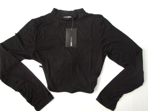 Women's Size Large Tie Front Long Sleeve Crop Top Black Knit NWT