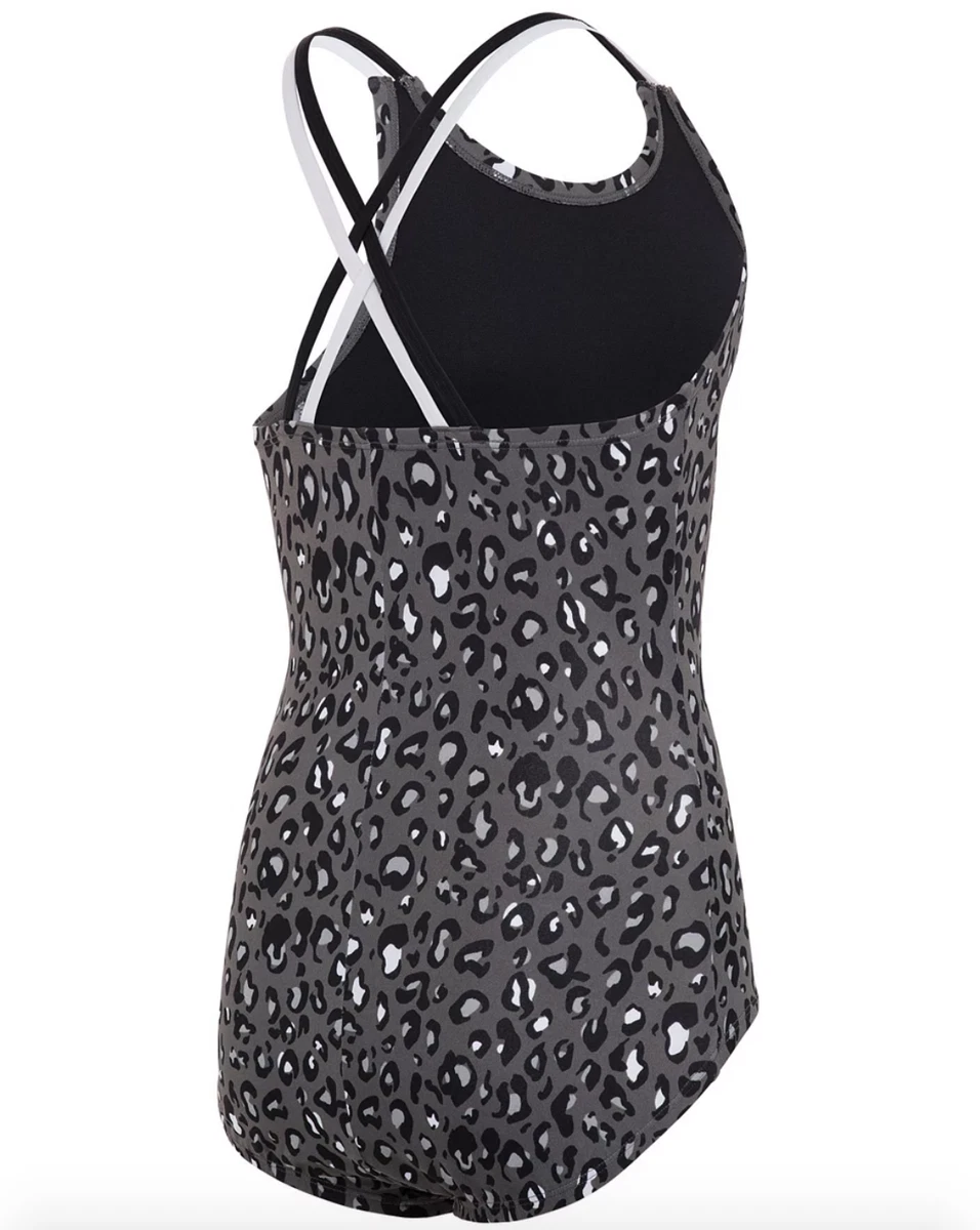 Nike 275621 Girl's Cheetah Spiderback One-Piece, Black LG (14 Big