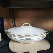 Oval Covered Vegetable Dish Antique Porcelain Serving Dresden China 