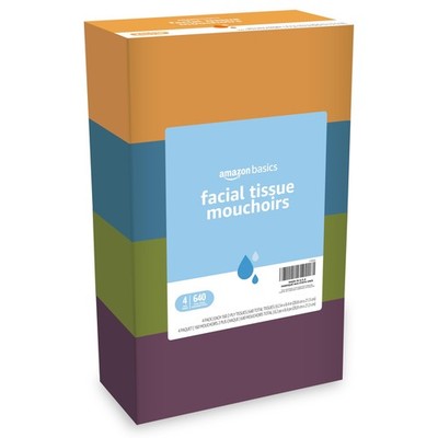 Amazon Basics Facial Tissue, 2-Ply, 160 Tissues 160 Count (Pack of 4), White