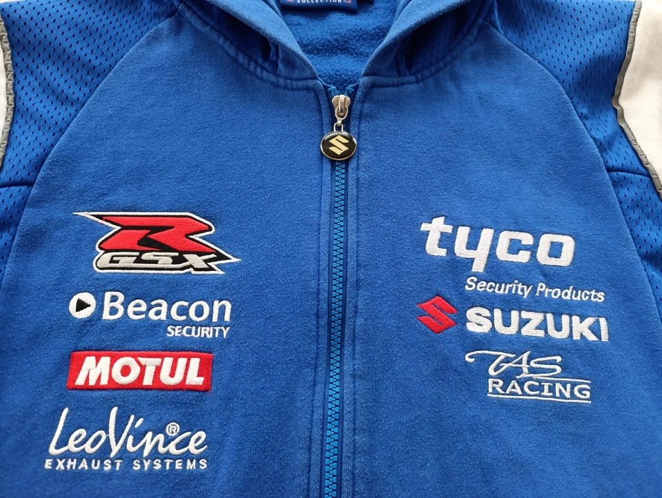 Suzuki Tyco R-GSX Motorsport Racing mens Blue Zip Sweater Hoodie Jacket size S - Image 3 of 4