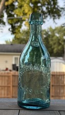 SAN FRANCISCO GLASS WORKS rare 1870s Blob Top Odd Top TEAL/Aqua Soda Bottle