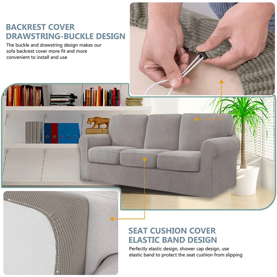 Fundas de sofá elásticas de 7 piezas para 1 funda base 3 fundas de sofá de cojín y 3 respaldos... Foto 4 de 4