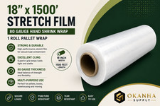 18" x 1500' 80 Gauge Clear Stretch Film Hand Pallet Wrap 1 Roll Heavy Duty