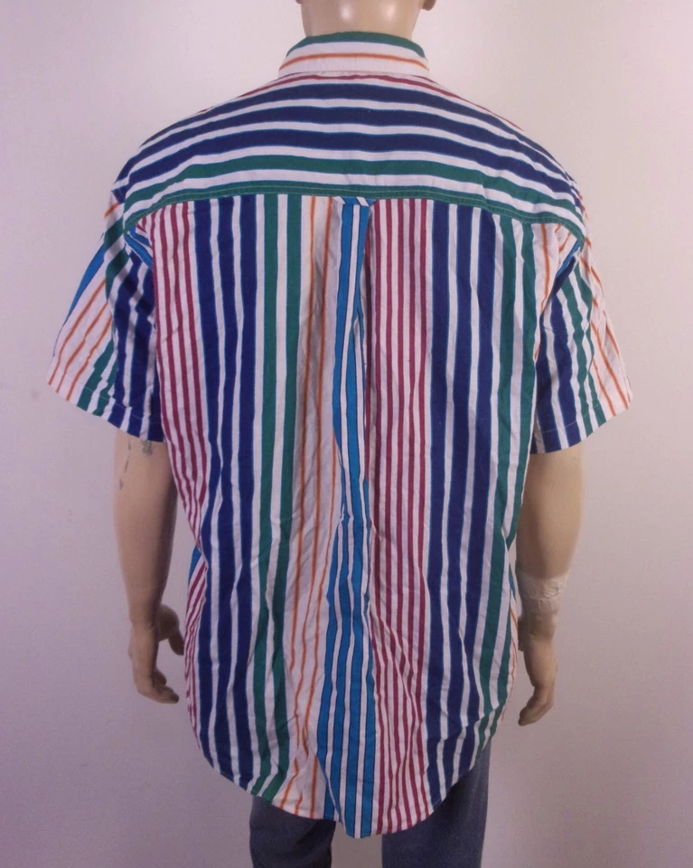 vintage 80s 90s Chaps Ralph Lauren OCBD Shirt 1/2 Sleeve Colorful Striped SZ XL - Image 3 of 4