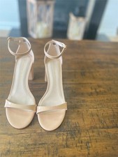 Stuart Weitzman Women's Nudistcurve 75 Block Heel Nude Ankle Strap Sandal Size 8
