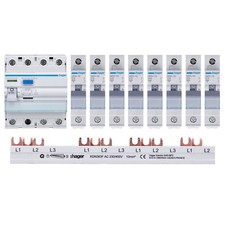 Hager Set 1x FI CDA440D + 8x LS-Schalter MBN116 + 1x Sammelschiene KDN363F