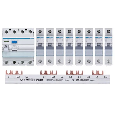 Hager Set 1x FI CDA440D + 8x LS-Schalter MBN116 + 1x Sammelschiene KDN363F - Bild 1 von 4