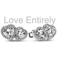 S925 Sterling Silver hallmarked Double Clear elevated Halo Hearts Studs Earrings