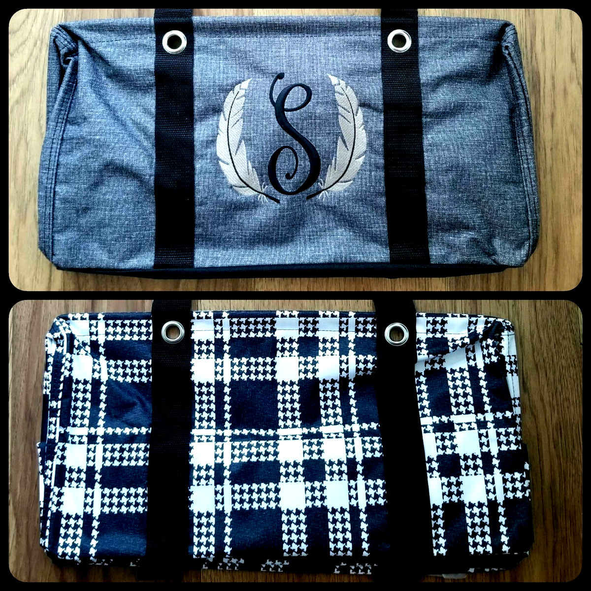 NEW Thirty One MEDIUM Utility Tote Charcoal Embroidered 