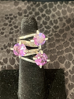 MCM 50er Jahre Sterling Silber Größe 5 Ring 3 synthetische Alexandrit Edelsteine Mexiko 9,5 g