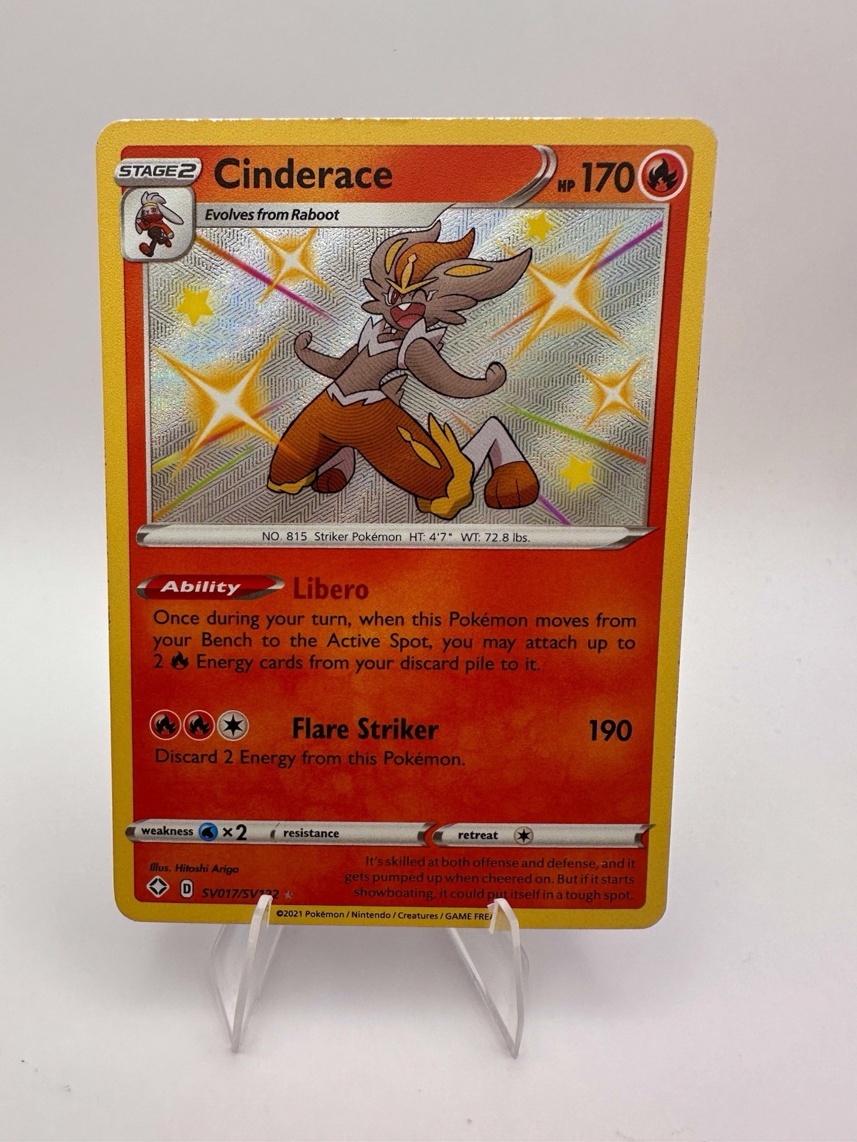 Cinderace SV017/SV122 Rare Shiny Shining Fates Shiny Vault Pokemon