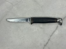 VINTAGE Kabar 5.5" Fixed Blade Knife - Bird/Trout - Stacked Leather Handle