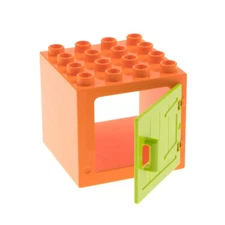 1x Lego Duplo Window 4x4x3 Orange Cube Door 1x4x3 Lime Light Green 87653 11345