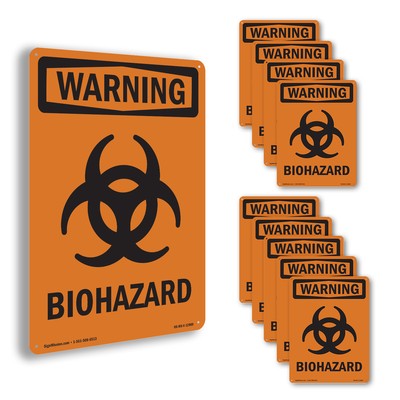 Biohazard With Symbol OSHA WARNING Sign Metal, Plastic, Or Decal - 5 or 10 Pack