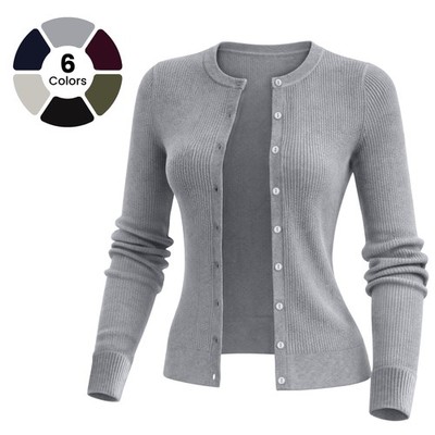 Women's Ribbed Knit Cardigan Soft Button Down Long Sleeve Lightweight Sweater