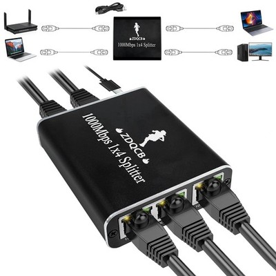 Ethernet Splitter 1 to 4, RJ45 Splitter Adapter, High Speed Internet & Ethern...