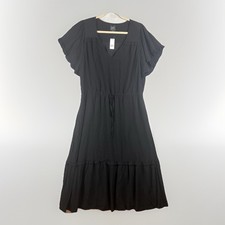 NWT Gap Midi Dress Large Tall Black Jersey Flutter Sleeve Tiered