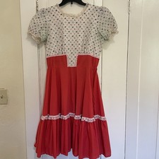 Vintage Red And White Square Dance Dress Rockabilly Swing Cottage Retro M Dainty