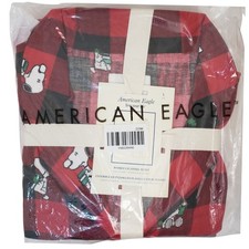 AMERICAN EAGLE Pajama Set Women Flannel Snoopy Holiday Long Sleeve Top  Pants