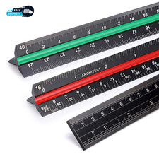 3 Pack 12 Inch Solid Aluminum Triangular Architect Scale Ruler Set 3-Colors
