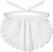 Half Apron for Women 2 Pockets,White Adjustable Frilly Waiter Apron,Cosplay Mai