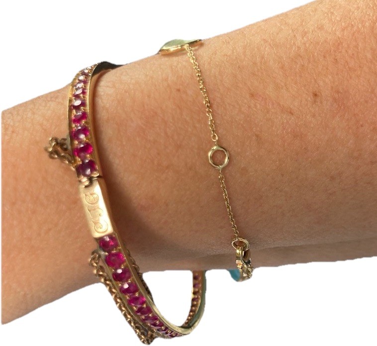 14K Gold Ruby Bangle Hinged Bracelet 19.84g Size … - image 6