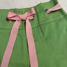 Pleated Pink Ribbon Waist Cotton Stretch Green Skirt Herman Geist Size 4