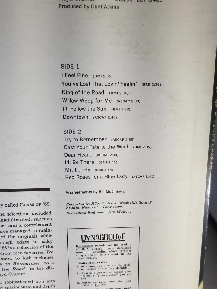 Floyd Cramer – Class Of '65 - The Floyd Cramer Piano - 1965 Mono - 12" Vinyl LP - Image 3 of 4