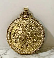 Max Factor Madrigal Pocket Watch Powder Compact Vintage Pearls Mandolin (#m10)