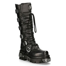 Nuevas Botas Rock 272-S1 Negras Metálicas Góticas Hasta la Rodilla Cremallera Cuero Hebilla Botas