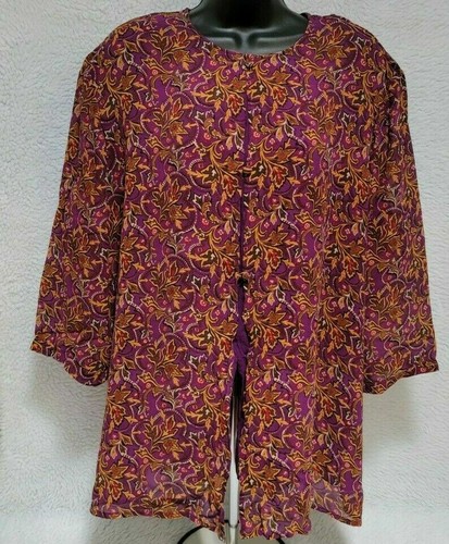 Silk Boutique Womens Shirt Top Blouse Size 1X 2X White Brown Black Floral - Picture 6 of 12