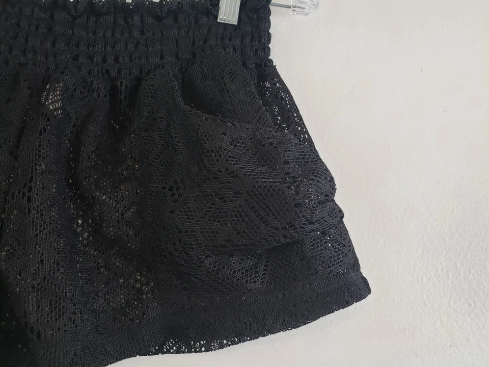 (Ma) Pantalones Cortos Y2K OP Crochet Encaje Mujer Junior Talla L Negro Transparente Natación Encubrimiento Foto 3 de 4