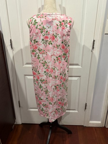 Women Sleeveless Pink Nightgown Flowers Neck Lace Front Sz L 37"L x 22"W - Picture 4 of 4