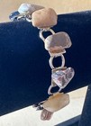 Chunky Natural Stone Silver Tone Link Bracelet Fold Over Clasp 6.5" Well Made