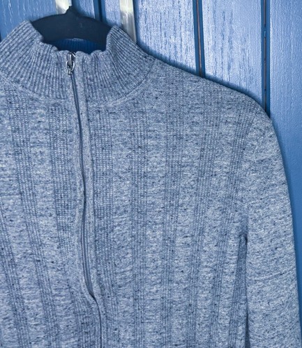 Mens Gray Speckle Full Zip Ribbed Cardigan Sweater Size Small Preppy Classy - Picture 2 of 6