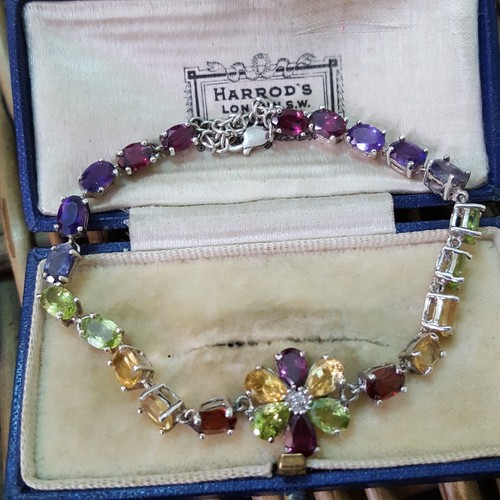 925 Sterling Silver Bracelet, Natural Multi Gemstones Tennis Bracelet, Citrine - Picture 4 of 6