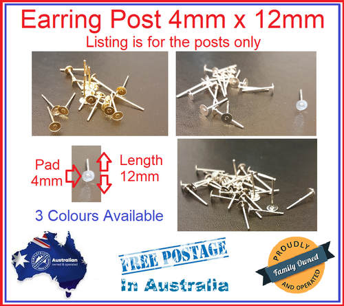 10 - 400 Earring Posts 4mm/6mm/8mm Pad SIZE 12mm Length No Backs - Picture 14 of 16