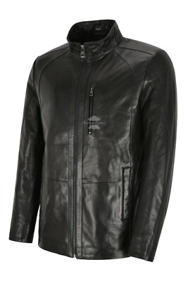 Herren Lederjacke halb pflanzlich gegerbt schwarz Napa klassisch Freizeit Biker Mode 2024