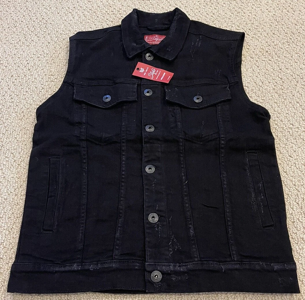 Black blue cheap jean vest