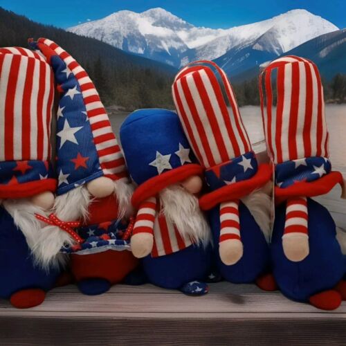 GNOMES 5pk Americana Patriotic Hanging Ornaments 4th of July Gift Sand Bottoms