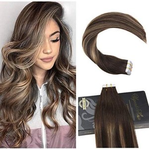 Tape In Human Hair Brown With Blonde Ombre Skin Weft Hair