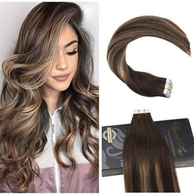 Tape In Human Hair Brown With Blonde Ombre Skin Weft Hair