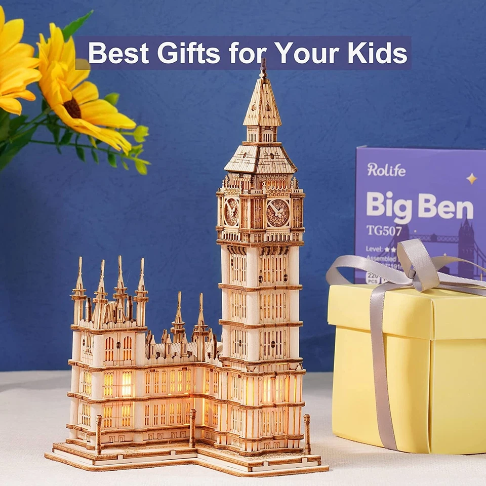 Rolife Rompecabezas de Madera 3D Hágalo Usted Mismo Big Ben Juguetes con Luz LED para Adolescentes Regalos de Cumpleaños Foto 4 de 4