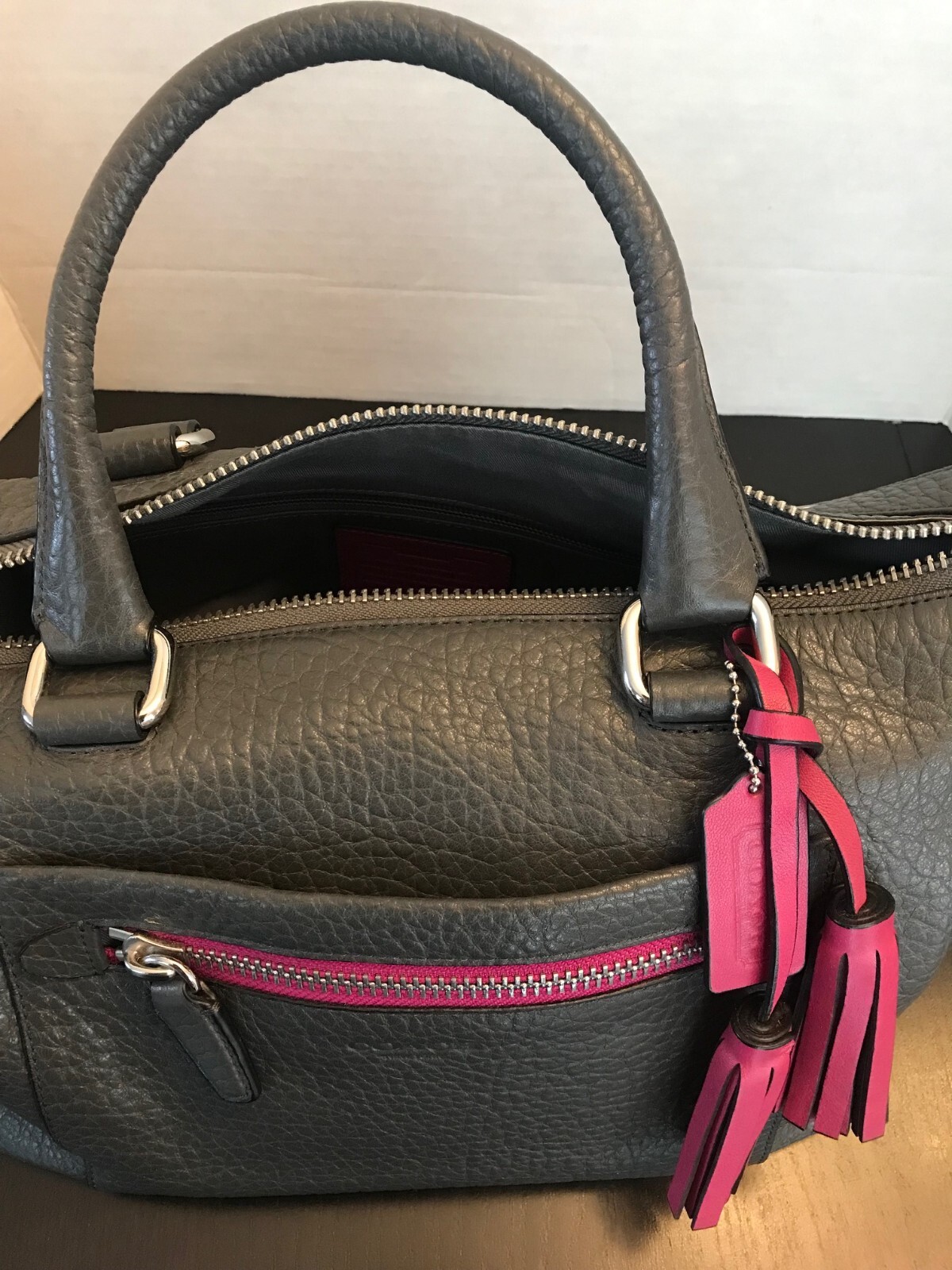 Coach Leather Hand & Shoulder Bag Gray and Rose 2 tone eBay